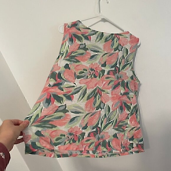 JOIE White Green Pink Tropical Floral Cowl Neck 100% Linen Sleeveless Blouse Top - Picture 10 of 12